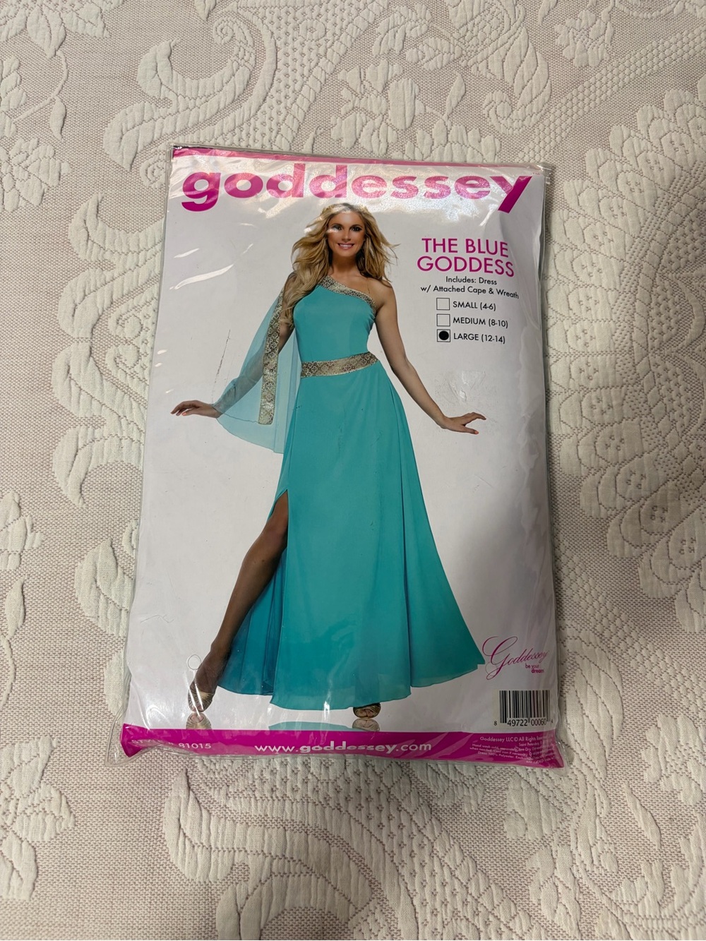 NWT Goddess Turquoise One-Shoulder Maxi dress LARGE gown costume dress up
